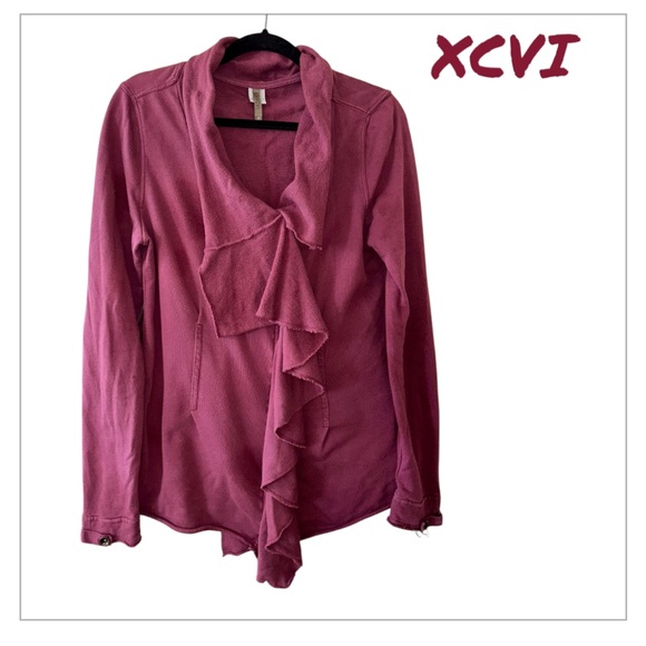 XCVI Purple Draped Zip-Up Sweatshirt - Picture 1 of 7